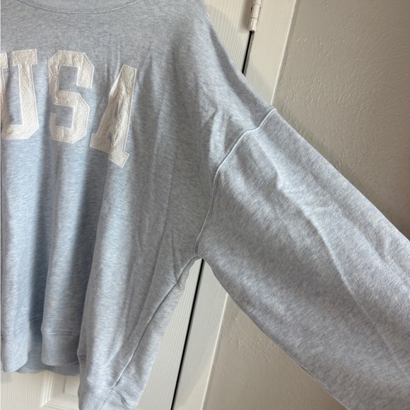 HOLLISTER USA Graphic Crewneck Sweatshirt Oversized Easy Light Blue Long Top L - Picture 7 of 9